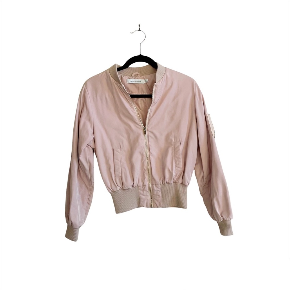 Bishop + Young Designer Pale Pink Bomber Jacket Streetwear Shabby Chic Small